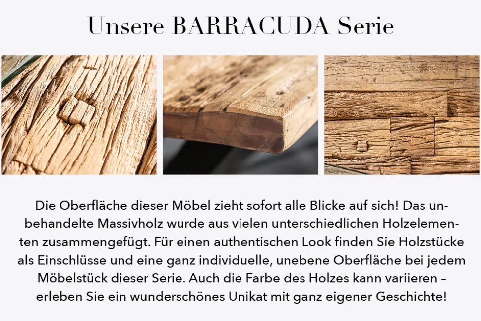 Massive Konsole BARRACUDA 120cm Teak mit Stahl Kufenfüßen inkl. Glasplatte