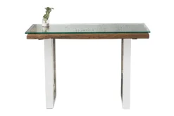 Massive Konsole BARRACUDA 120cm Teak mit Stahl Kufenfüßen inkl. Glasplatte