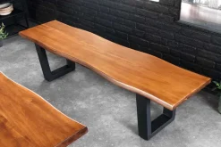 Massive Sitzbank GENESIS 160cm braun Akazienholz schwarz Metallgestell Baumkante