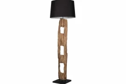 Massive Stehlampe BARRACUDA 177cm natur Akazie Baumwollschirm schwarz Baumstamm