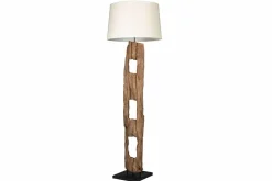 Massive Stehlampe BARRACUDA 177cm natur Akazienholz Baumwollschirm weiß Baumstamm