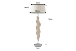 Massive Stehlampe LEAF 130cm weiß natur Teakholz Blatt-Design mit Stoffschirm