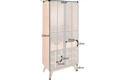 Massive Vitrine SEVEN SEAS 150cm natur Pinie Industrial-Türen Metall Barschrank