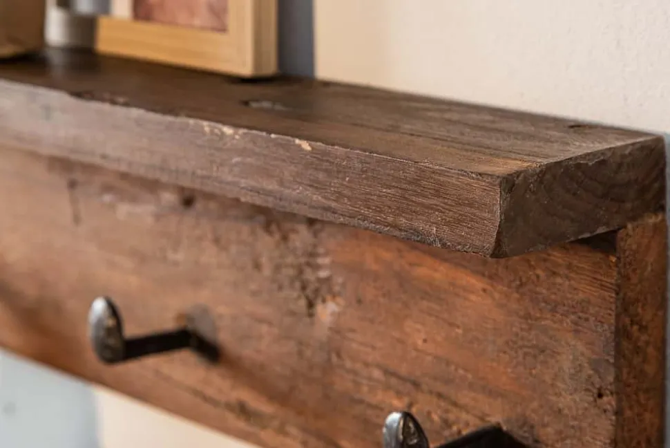 Massive Wandgarderobe HEMINGWAY 60cm natur recyceltes Teakholz mit Ablage