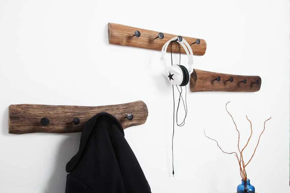 Massive Wandgarderobe HEMINGWAY 50cm natur aus recyceltem Teakholz