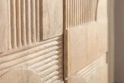 Massiver Barschrank ART DECO 140cm weiß gekälkt Mangoholz 3D-Front Highboard