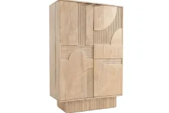 Massiver Barschrank ART DECO 140cm weiß gekälkt Mangoholz 3D-Front Highboard