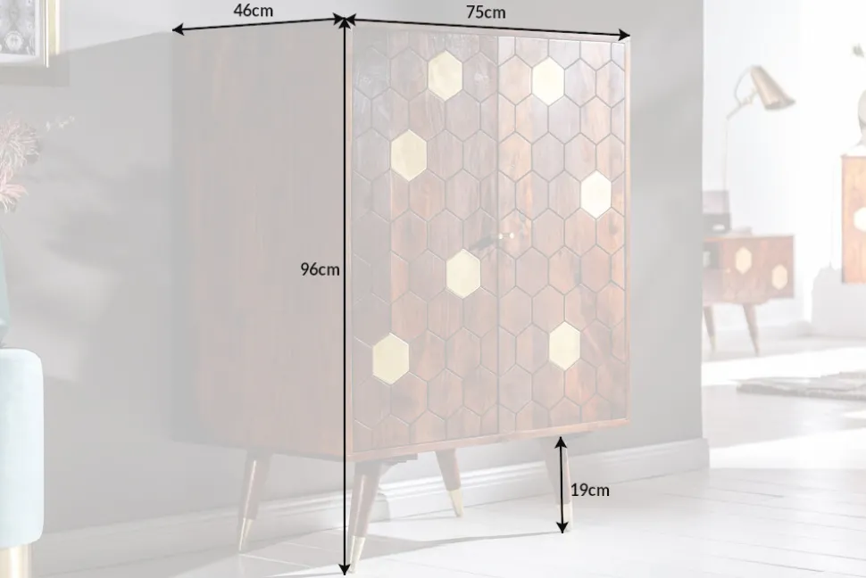 Massiver Barschrank MYSTIC LIVING 75cm Akazie braun gold Retro Design
