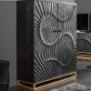 Massiver Barschrank SCORPION 141cm schwarz Mangoholz mit 3D Schnitzereien