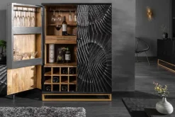 Massiver Barschrank SCORPION 141cm schwarz Mangoholz mit 3D Schnitzereien