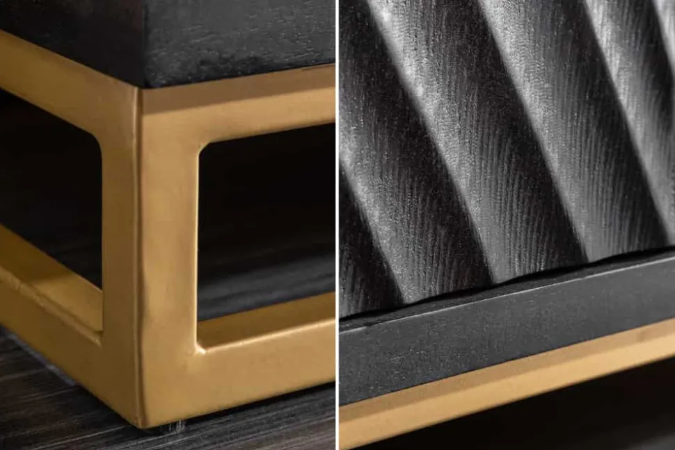 Massiver Barschrank SCORPION 141cm schwarz Mangoholz mit 3D Schnitzereien