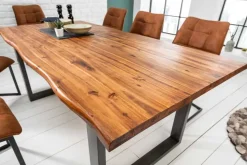Massiver Baumstamm Esstisch GENESIS 180cm Akazie Baumkante Kufengestell Industrial Finish