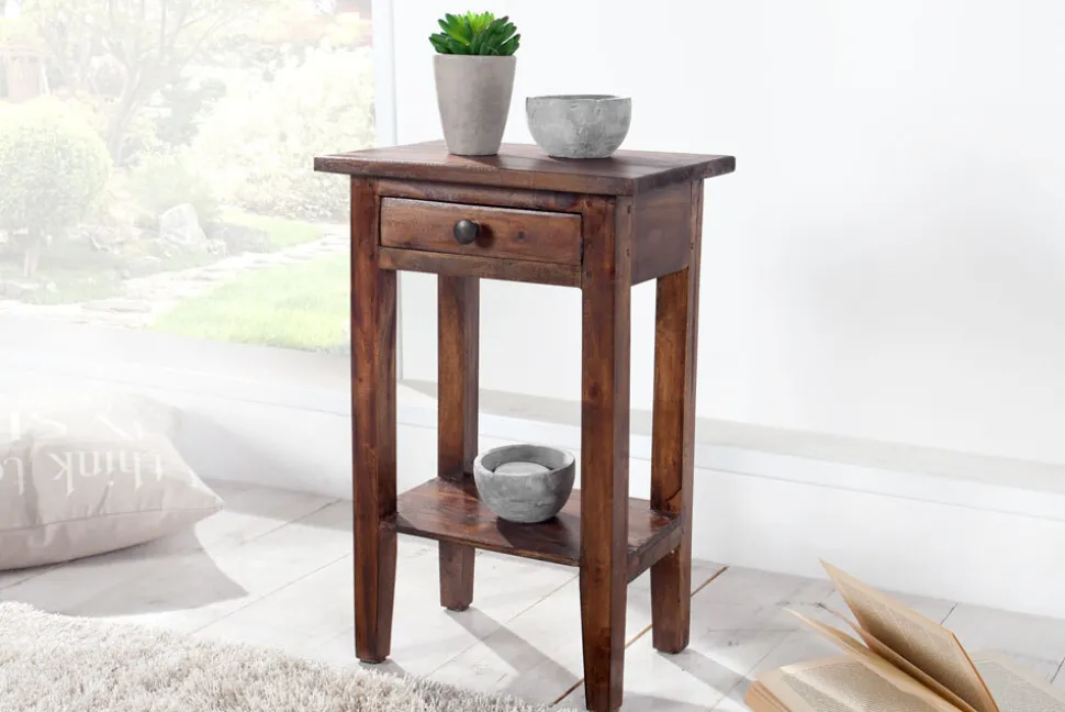 Massiver Beistelltisch HEMINGWAY 55cm coffee Mahagoniholz Shabby Chic Telefontisch