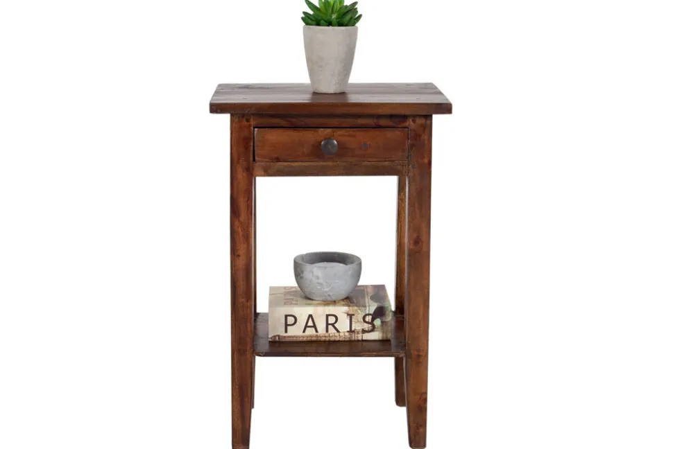Massiver Beistelltisch HEMINGWAY 55cm coffee Mahagoniholz Shabby Chic Telefontisch