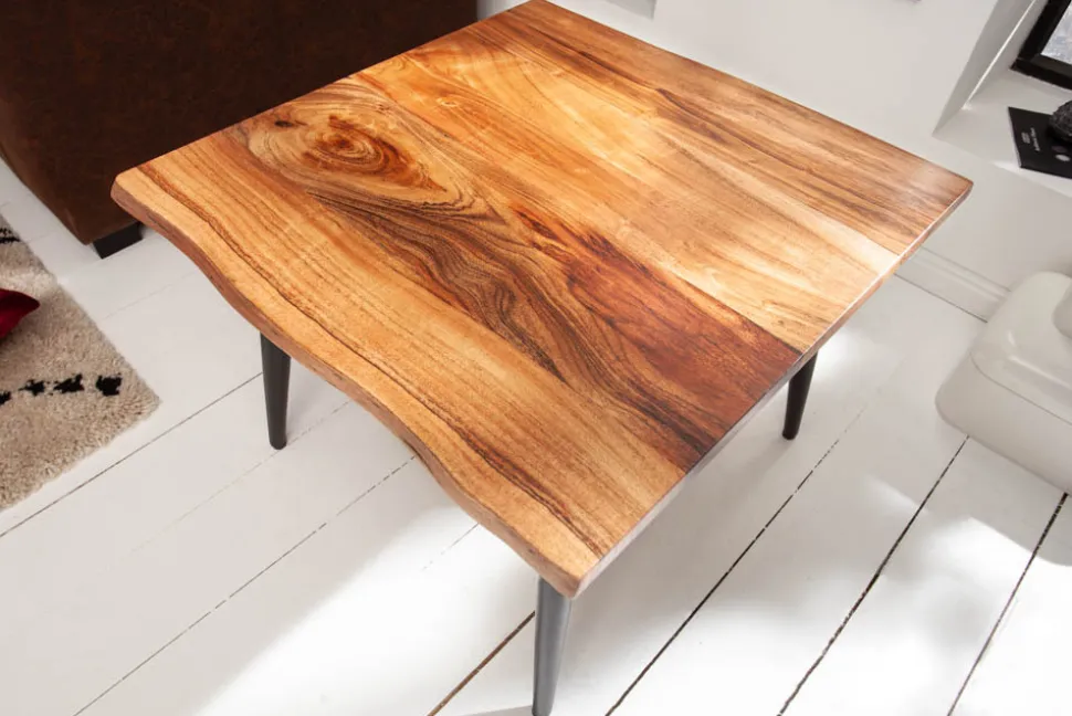 Massiver Beistelltisch ORGANIC LIVING 60cm braun Akazie Couchtisch Live Edge