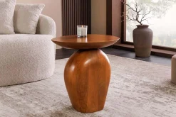 Massiver Beistelltisch ORGANIC 50cm braun Mangoholz oval Säulenfuß