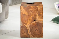 Massiver Beistelltisch SQUARE 30cm Teakholz Würfel Sitzhocker