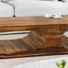 Massiver Couchtisch CUBUS 105cm braun Sheeshamholz stone finish mit Stauraum