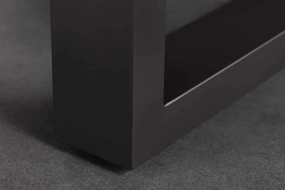 Massiver Couchtisch GENESIS 110cm braun anthrazit Akazie Baumkante Kufengestell