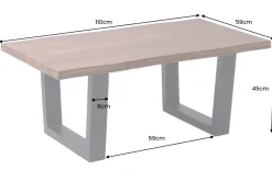 Massiver Couchtisch GENESIS 110cm braun Akazienholz Baumkante V-Gestell