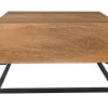 Massiver Couchtisch GIANT 60cm natur Mangoholz cream finish Metall schwarz Ablage