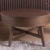 Massiver Couchtisch KYOTO 70cm braun Mangoholz im Walnuss-Design mit Stauraum