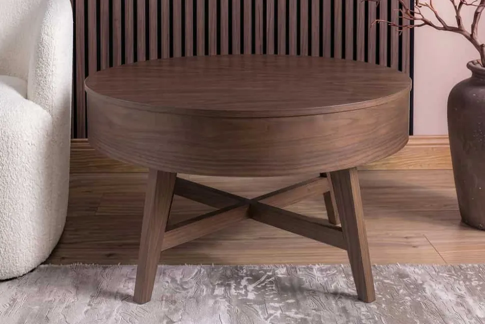 Massiver Couchtisch KYOTO 70cm braun Mangoholz im Walnuss-Design mit Stauraum