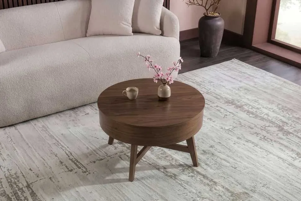 Massiver Couchtisch KYOTO 70cm braun Mangoholz im Walnuss-Design mit Stauraum