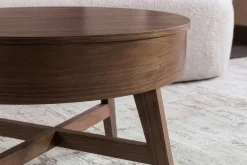 Massiver Couchtisch KYOTO 70cm braun Mangoholz im Walnuss-Design mit Stauraum