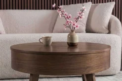 Massiver Couchtisch KYOTO 70cm braun Mangoholz im Walnuss-Design mit Stauraum