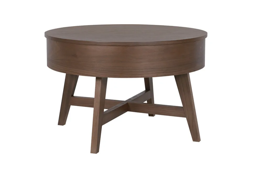 Massiver Couchtisch KYOTO 70cm braun Mangoholz im Walnuss-Design mit Stauraum