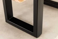 Massiver Couchtisch LIQUID 110cm braun Akazienholz Baumkante schwarz Eisen blau
