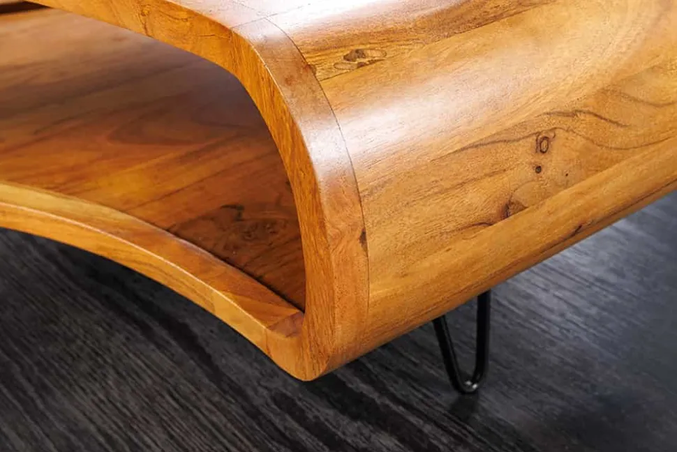 Massiver Couchtisch ORGANIC LIVING 90cm braun honey finish Akazienholz mit Stauraum