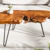 Massiver Couchtisch WILD 100cm Teak Massivholz Baumscheibe Hairpin Legs