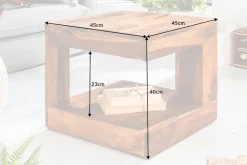 Massiver Edelholz Couchtisch GIANT 45cm braun Sheesham stone finish mit Ablage