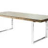 Massiver Esstisch BARRACUDA 200cm antik Teak Holz mit Stahl Kufenfüßen inkl. Glasplatte