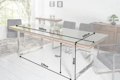 Massiver Esstisch BARRACUDA 180cm antik Teak Holz mit Stahl Kufenfüßen inkl. Glasplatte