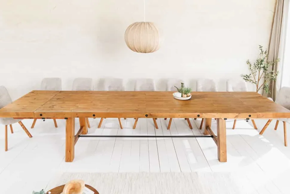 Massiver Esstisch FINCA 300-400cm vintage braun verlängerbar recyceltes Pinienholz