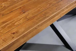 Massiver Esstisch GALAXIE 240cm vintage braun recyceltes Pinienholz schwarzes Stahlgestell