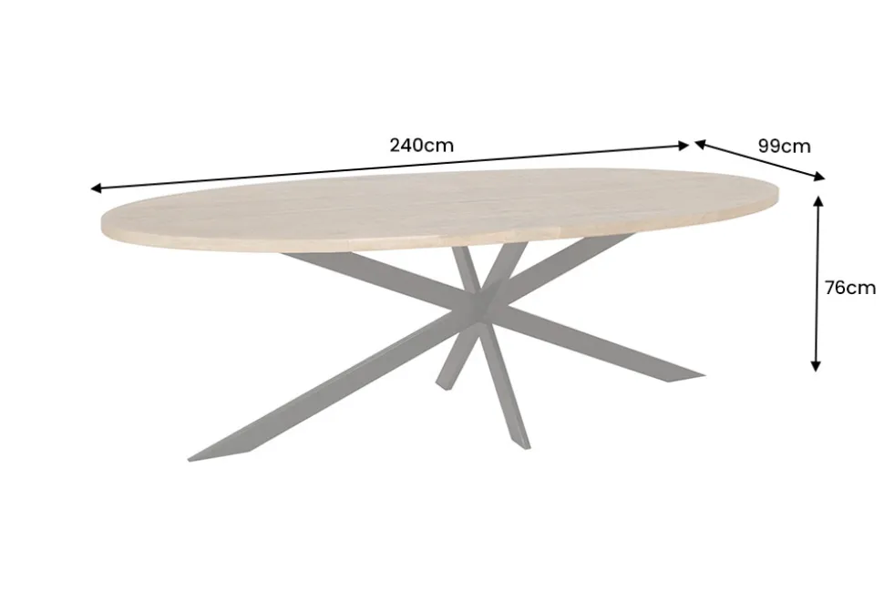 Massiver Esstisch GALAXIE 240cm braun Mangoholz oval schwarz Eisen Sterngestell