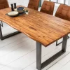 Massiver Esstisch GENESIS 180cm braun Akazienholz Baumkante Eisengestell Industrial