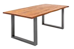 Massiver Esstisch GENESIS 180cm braun Akazienholz Baumkante Eisengestell Industrial