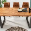 Massiver Esstisch GENESIS 200cm braun Akazienholz Baumkante Eisengestell Industrial