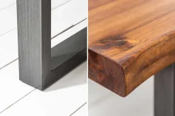 Massiver Esstisch GENESIS 160cm braun Akazienholz Baumkante Eisengestell Industrial