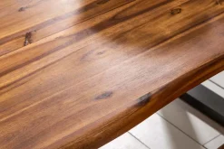 Massiver Esstisch GENESIS 160cm braun Akazienholz Baumkante Eisengestell Industrial
