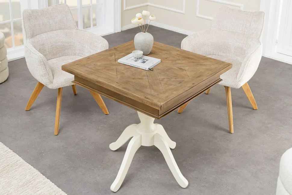 Massiver Esstisch HAMPTONS 70cm hellbraun creme recycelte Pinie Bistrotisch