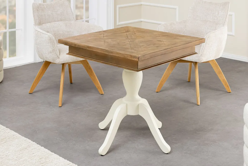 Massiver Esstisch HAMPTONS 70cm hellbraun creme recycelte Pinie Bistrotisch