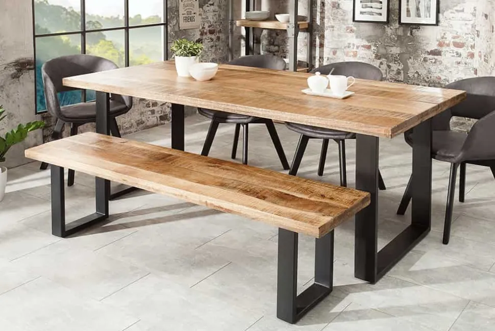 Massiver Esstisch IRON CRAFT 180cm natur Mangoholz Eisen Kufengestell Industrial Design