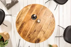 Massiver Esstisch IRON CRAFT 100cm rund natur Mangoholz schwarzes Metallgestell