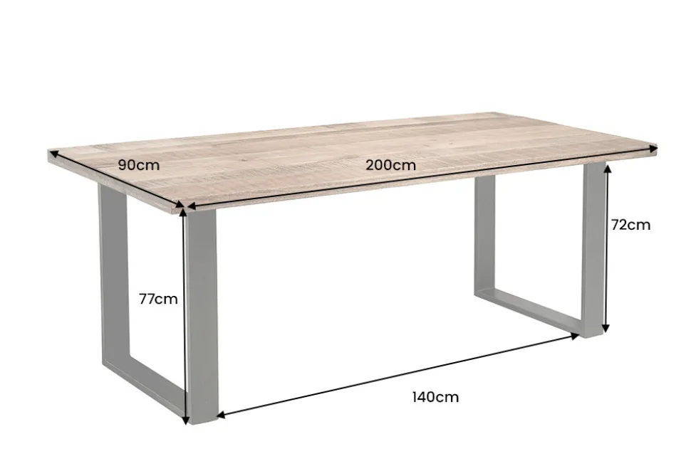 Massiver Esstisch IRON CRAFT 200cm natur Mangoholz Eisen Kufengestell Industrial Design